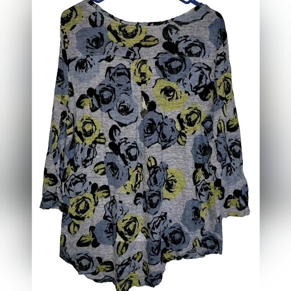 Ann Taylor Loft Sz XL 100% Woven Linen Blue Gray Yellow Floral 3/4 Sleeve - Picture 3 of 10